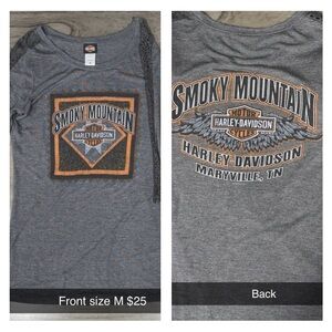 Harley-Davidson Gray Tee with Orange and Black Smoky Mountain Logo